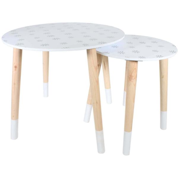 Tables gigognes en MDF blanc et bois motif fleurs