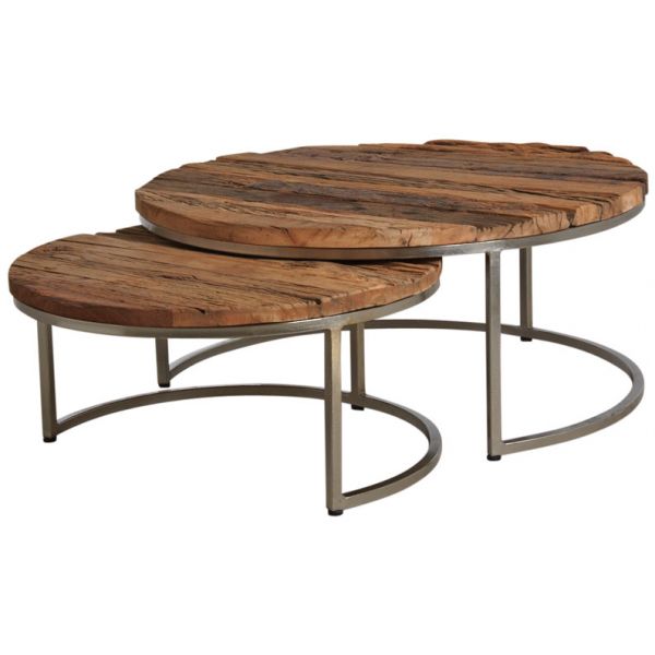 Tables gigognes en bois massif et acier (Lot de 2)