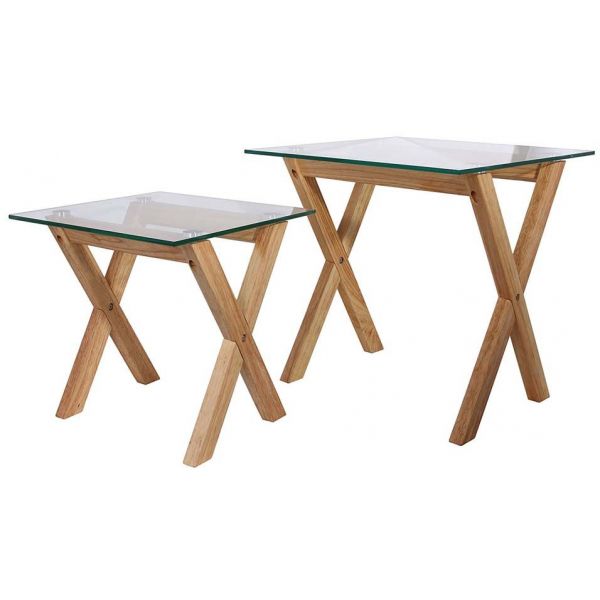 Tables gigognes carrées plateaux en verre trempé (Lot de 2)