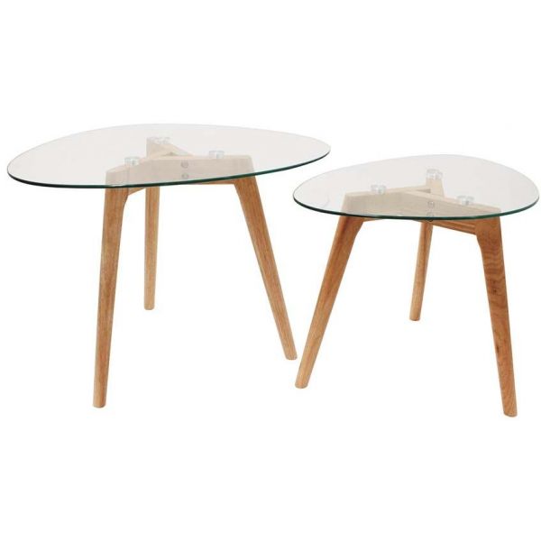 Tables gigognes galets plateaux en verre trempé (Lot de 2)