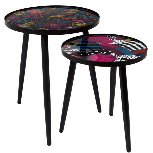 Tables gigognes plateaux imprimés Olga (Lot de 2)