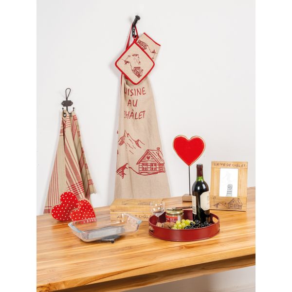 Tablier en lin naturel et rouge 