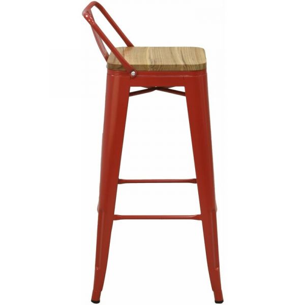 Tabouret de bar en métal laqué et bois d'orme huilé (Lot de 4) - AUB-4530