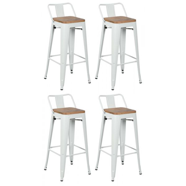 Tabouret De Bar Blanc En Métal Laqué Et Bois Dorme Huilé Lot De 4