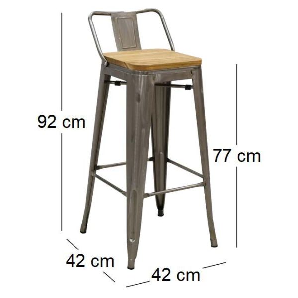 Tabouret de bar en métal et bois d'orme huilé - AUB-4476