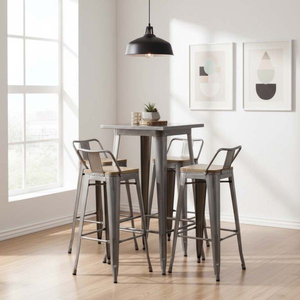 Tabouret de bar en métal et bois d'orme huilé - AUBRY GASPARD