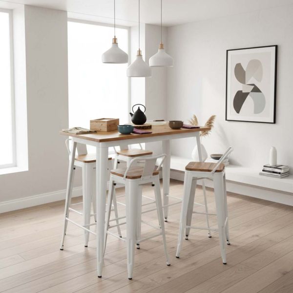 Tabouret de bar en métal laqué et bois d'orme huilé (Lot de 4) - AUBRY GASPARD