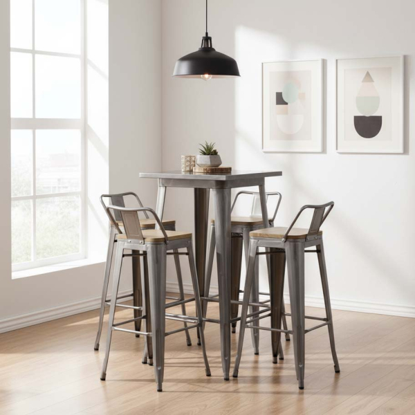 Tabouret de bar en métal laqué et bois d'orme huilé (Lot de 4) - AUBRY GASPARD