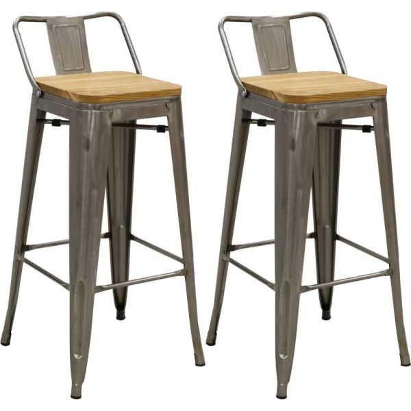 Tabouret de bar en métal laqué et bois d'orme huilé (Lot de 2)