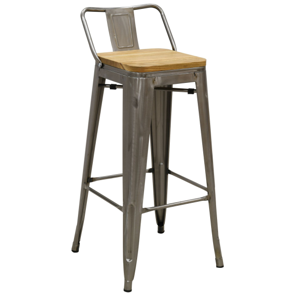 Tabouret de bar en métal laqué et bois d'orme huilé (Lot de 2)
