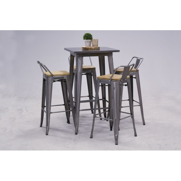 Tabouret de bar en métal laqué et bois d'orme huilé (Lot de 2) - 219