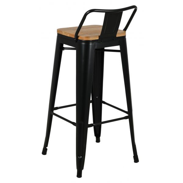 Tabouret de bar en métal laqué et bois d'orme huilé (Lot de 4) - 349