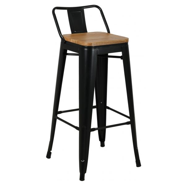 Tabouret de bar en métal laqué et bois d'orme huilé (Lot de 4) - AUB-4052