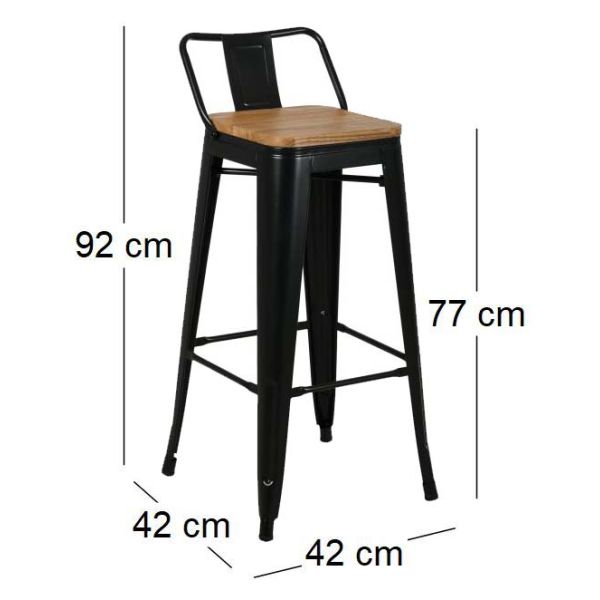 Tabouret de bar en métal laqué et bois d'orme huilé (Lot de 4) - AUB-4052