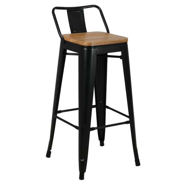 Tabouret de bar en métal laqué et bois d'orme huilé (Lot de 2)