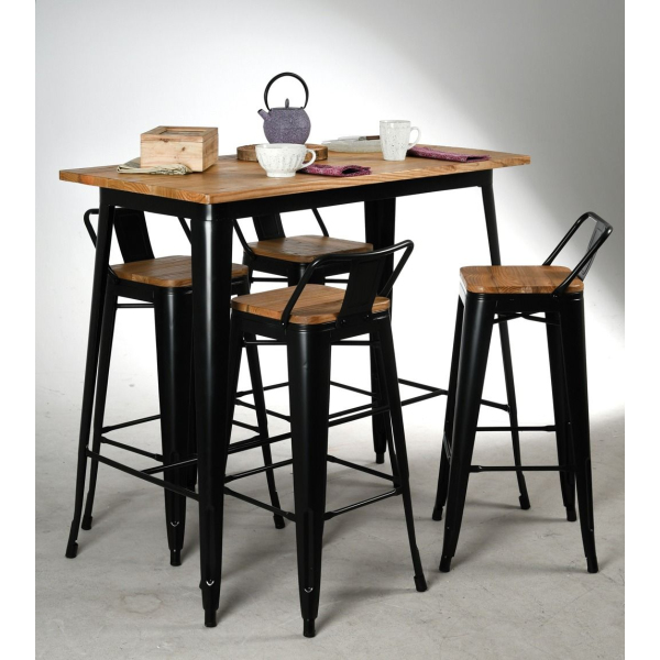Tabouret de bar en métal laqué et bois d'orme huilé (Lot de 2) - AUBRY GASPARD