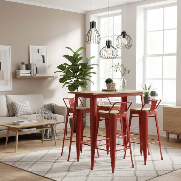 Tabouret de bar en métal laqué et bois d'orme huilé (Lot de 4) - AUBRY GASPARD