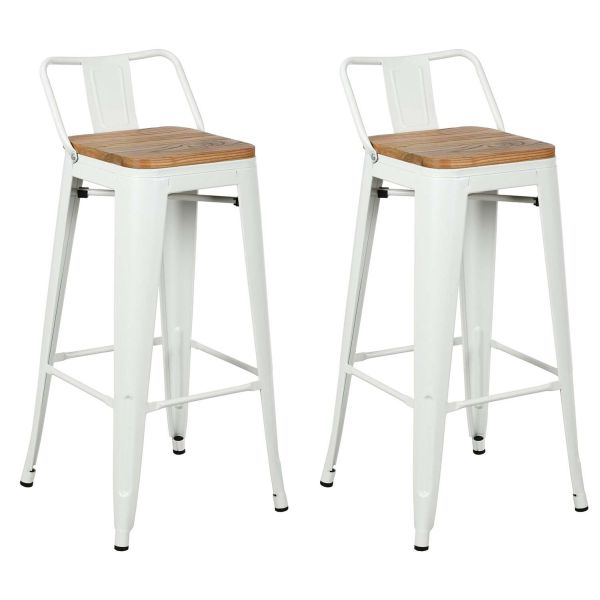 Tabouret de bar en métal laqué et bois d'orme huilé (Lot de 2)