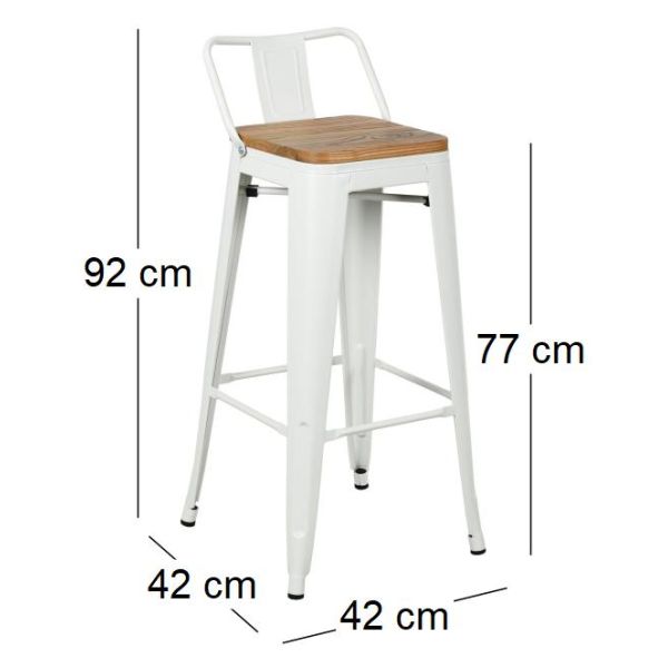 Tabouret de bar en métal laqué et bois d'orme huilé (Lot de 4) - AUB-4064