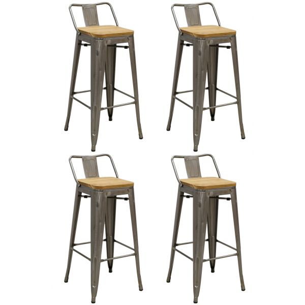 Tabouret de bar en métal laqué et bois d'orme huilé (Lot de 4)