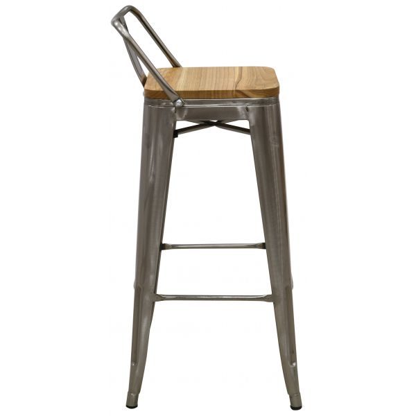 Tabouret de bar en métal laqué et bois d'orme huilé (Lot de 4) - 440