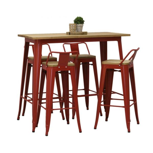 Tabouret de bar en métal et bois d'orme huilé - 5