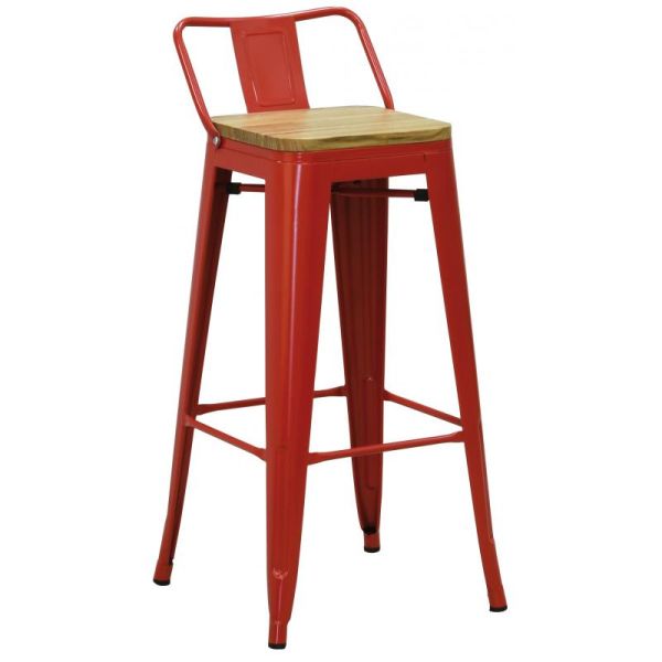 Tabouret de bar en métal et bois d'orme huilé