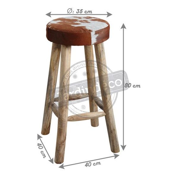 Tabouret de bar en peau de vache et bois - AUBRY GASPARD