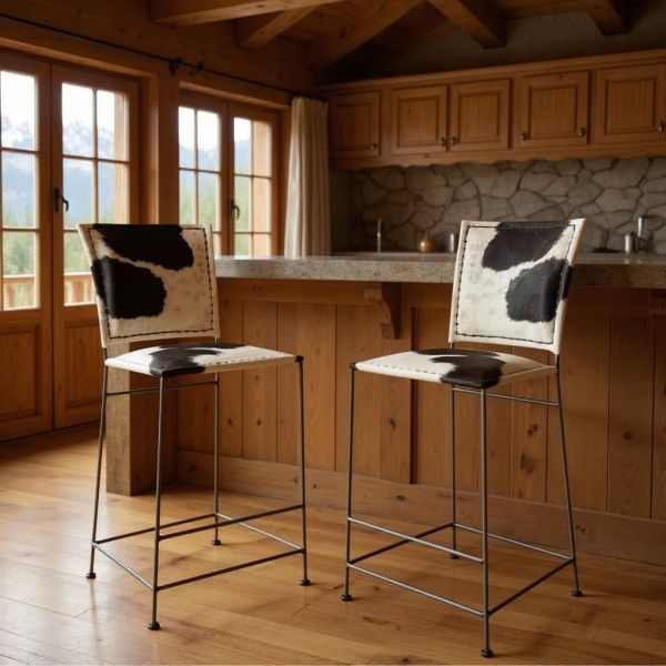 Tabouret de bar en peau de vache et métal - AUBRY GASPARD