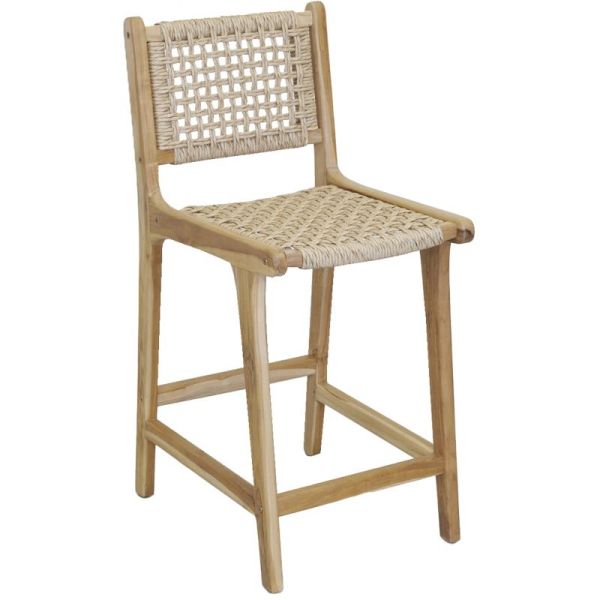 Tabouret bar en teck naturel et cannage BAIA (Lot de 2) - AUBRY GASPARD