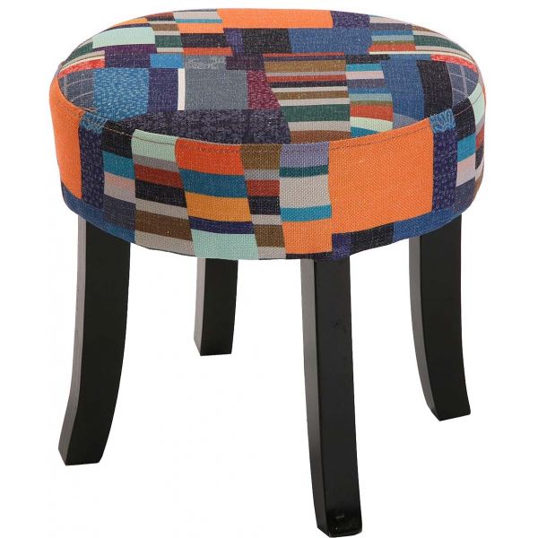 Tabouret bas en bois et tissu multicolore etna