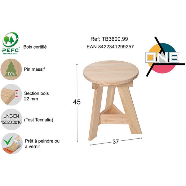 Tabouret bas en pin massif One - AST-0185