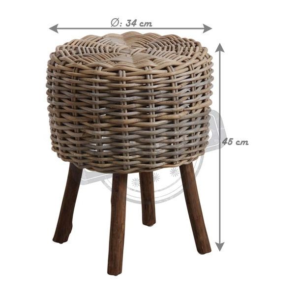 Tabouret bas en poelet gris et bois - AUBRY GASPARD