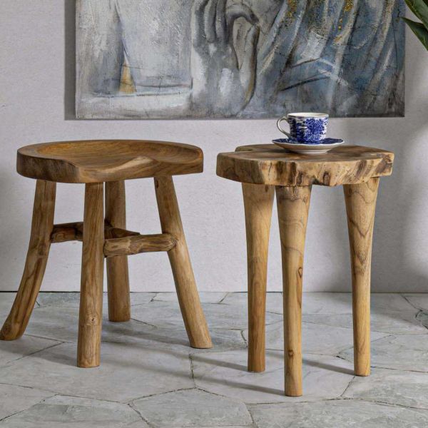 Tabouret bas en teck 40 x 32 x 42 cm - MAURO FERRETTI