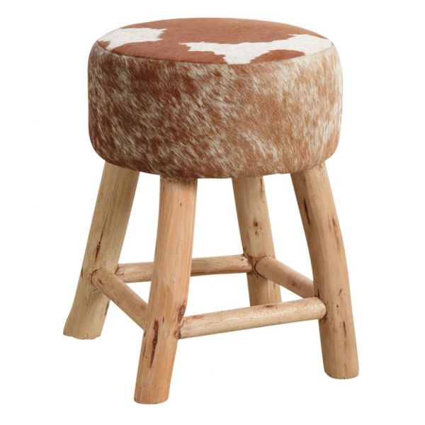 Tabouret en bois et peau de vache