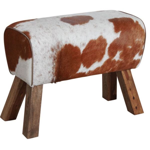 Tabouret rectangulaire en peau de vache