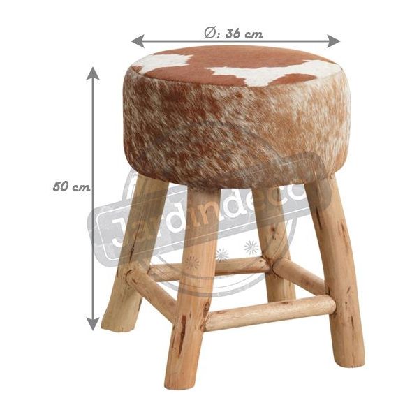 Tabouret en bois et peau de vache - AUBRY GASPARD