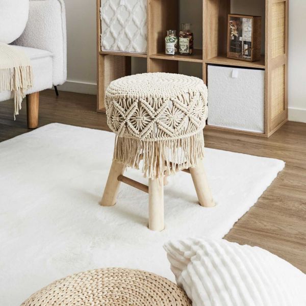Tabouret en bois et tissu Boho - THE HOME DECO FACTORY