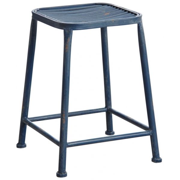 Tabouret carré en métal bleu
