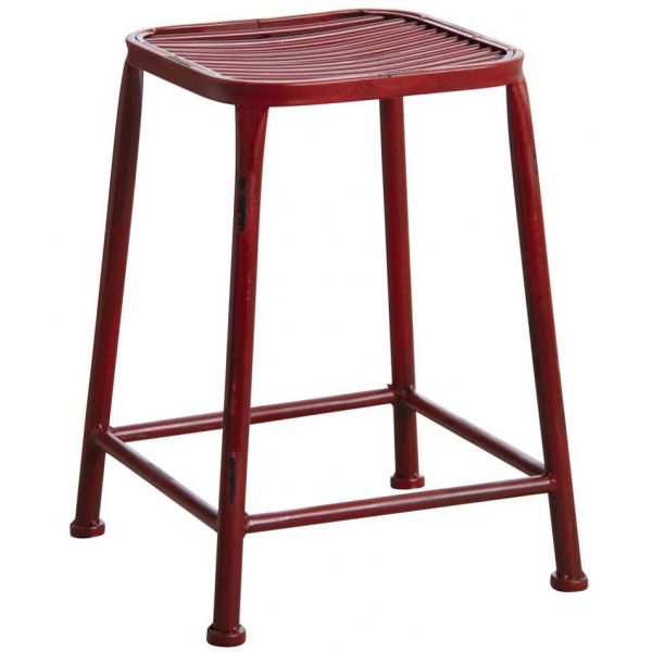 Tabouret carré en métal rouge
