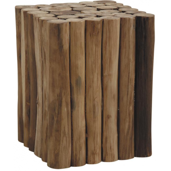 Tabouret cube en rondin de teck