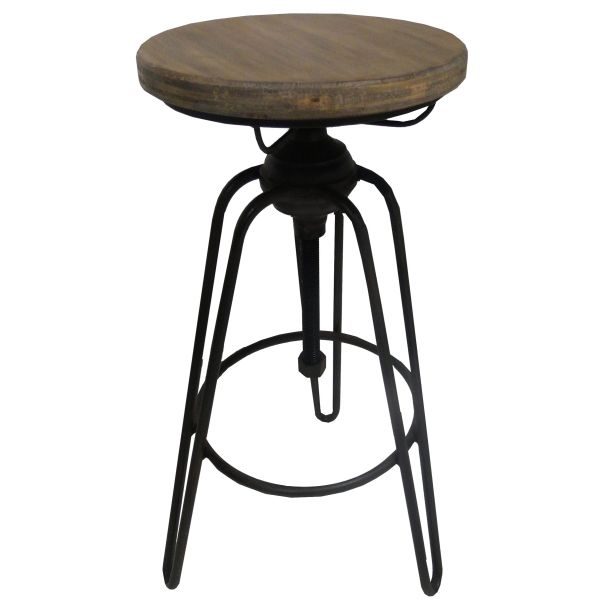 Tabouret en fer et sapin hauteur ajustable Usine