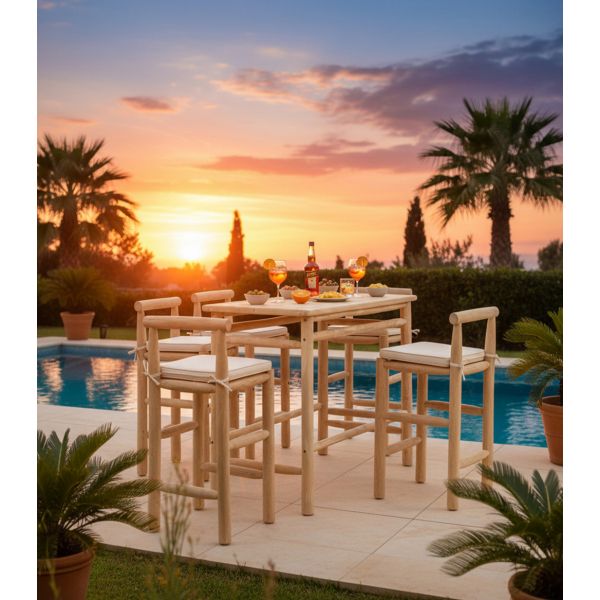 Tabouret haut en branches de teck naturel - AUBRY GASPARD