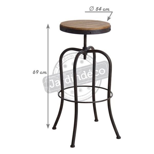 Tabouret haut pivotant en métal et bois - AUBRY GASPARD