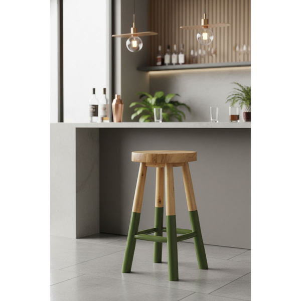 Tabouret haut rond en teck massif naturel et noir Arden - AUBRY GASPARD