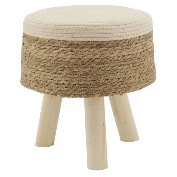 Tabouret en jonc, coton et bois