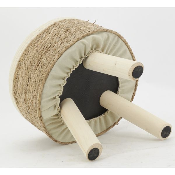 Tabouret en jonc, coton et bois naturel - AUBRY GASPARD