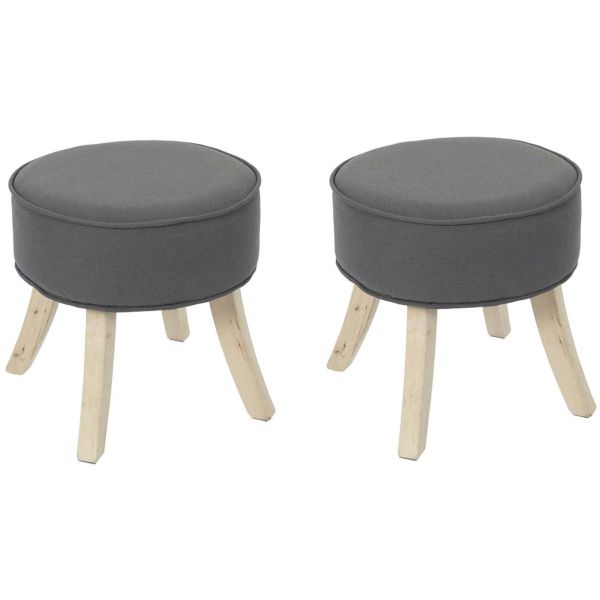 Tabouret en lin et bois Roméo (Lot de 2)