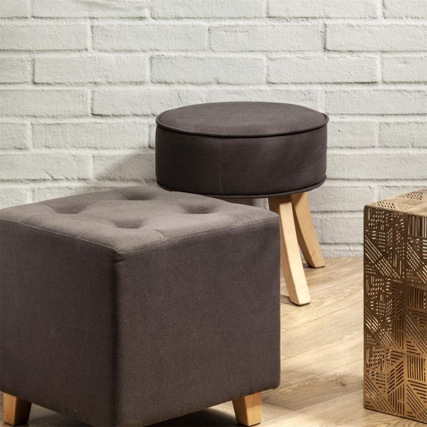 Tabouret en lin et bois Roméo (Lot de 2) - THE HOME DECO FACTORY