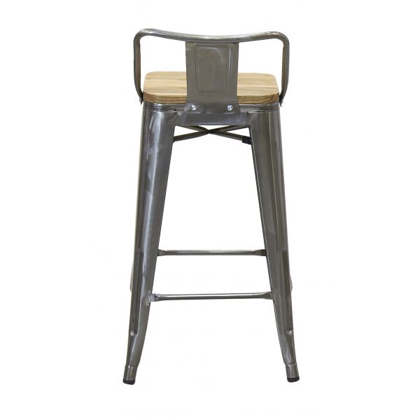 Tabouret en métal et bois d'orme huilé - AUB-4978